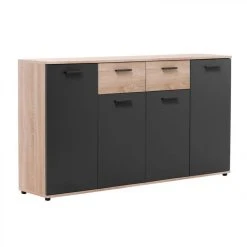 BUT Buffet 4 Portes/2 Tiroirs TOLEDO Décor Chêne Sonoma/gris