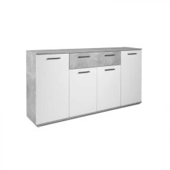 BUT Buffet 4 Portes/2 Tiroirs TOLEDO Imitation Béton/ Blanc