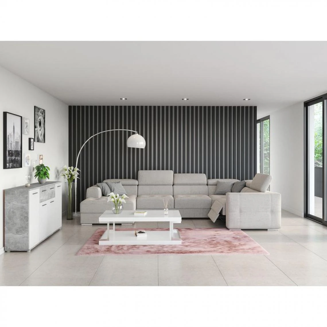 BUT Buffet 4 Portes/2 Tiroirs TOLEDO Imitation Béton/ Blanc 4 BUT Buffet 4 Portes/2 Tiroirs TOLEDO Imitation Béton/ Blanc – Image 2