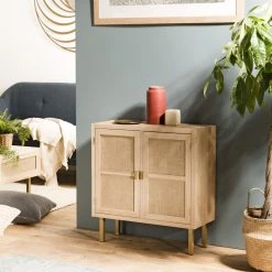 MACABANE Buffet ALINE 2 Portes Toile De Jute Pieds Métal Doré -SoBuy Shop buffet aline 2 portes toile de jute pieds metal dore design 3197658 6 1140x1140 1