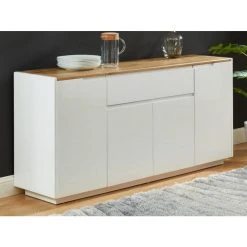 Vente-unique Buffet AMANI - 4 Portes & 1 Tiroir - MDF - Coloris: Blanc Laqué Et C... -SoBuy Shop buffet amani 4 portes et 1 tiroir mdf laque blanc coloris blanc et chene 8261467 21046951 1140x1140