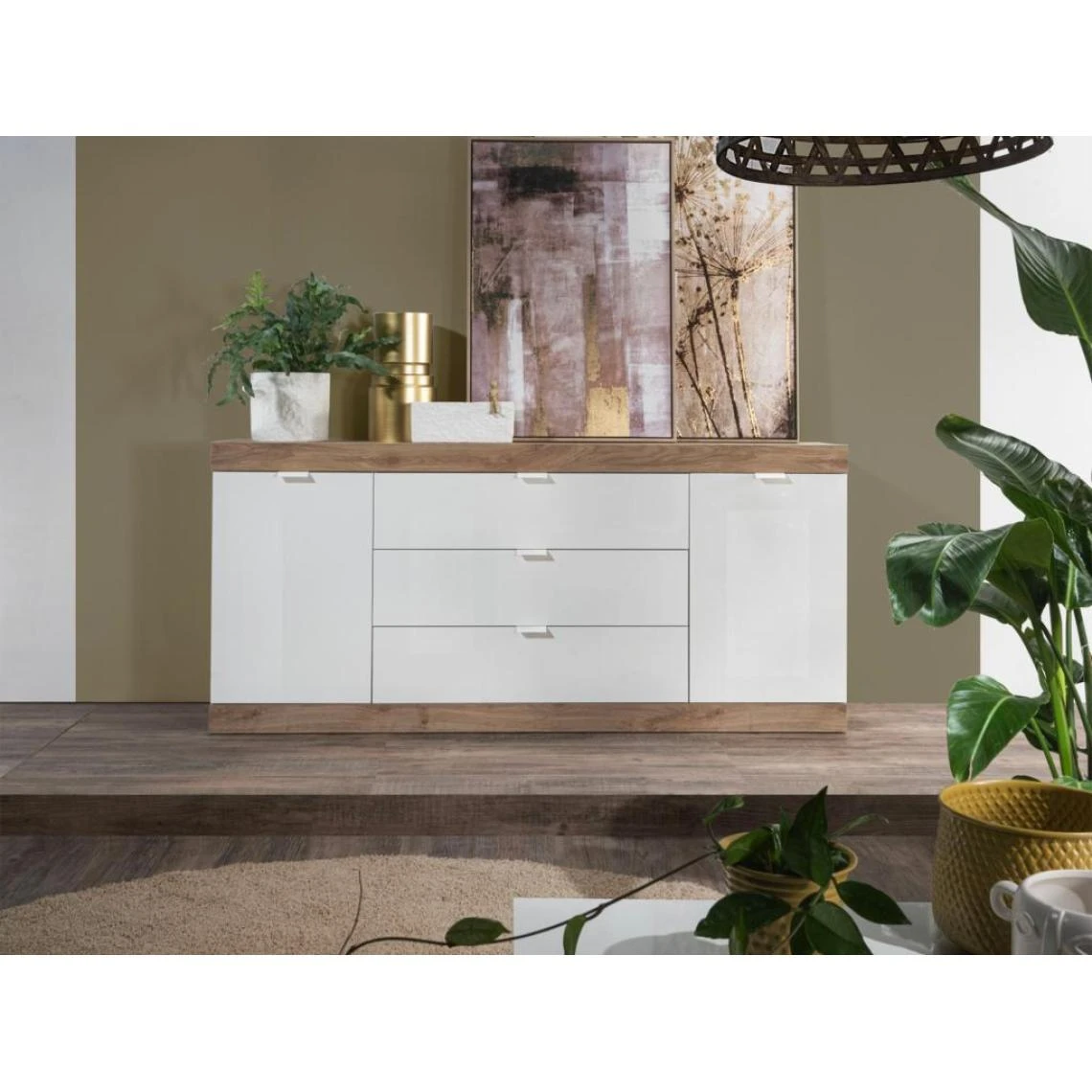 Vente-unique Buffet Avec 2 Portes Et 3 Tiroirs - Naturel Et Blanc Laqué - EVOLIA 3 Vente-unique Buffet Avec 2 Portes Et 3 Tiroirs - Naturel Et Blanc Laqué - EVOLIA