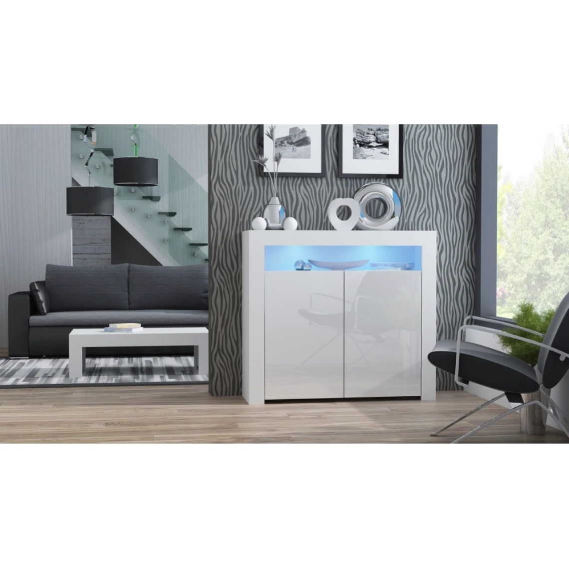 Dusine Buffet Bahut Brillant Blanc Spider Illuminé LED 107 Cm Caisson Blanc ... 3 Dusine Buffet Bahut Brillant Blanc Spider Illuminé LED 107 Cm Caisson Blanc ...