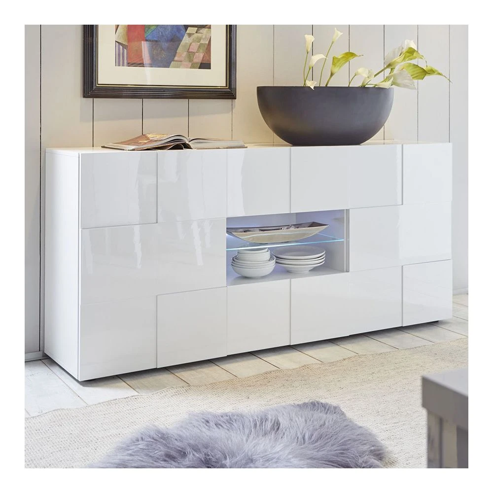 HAPPYMOBILI Buffet Blanc Laqué Brillant Design ARTIC 3 HAPPYMOBILI Buffet Blanc Laqué Brillant Design ARTIC