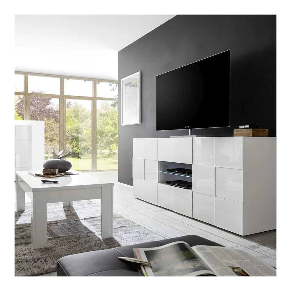 HAPPYMOBILI Buffet Blanc Laqué Brillant Design ARTIC 7 HAPPYMOBILI Buffet Blanc Laqué Brillant Design ARTIC – Image 5