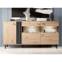 Vente-unique Buffet 3 Portes Avec LEDs En MDF Et Métal - Naturel Et Noir - SABIA 8 Vente-unique Buffet 3 Portes Avec LEDs En MDF Et Métal - Naturel Et Noir - SABIA -SoBuy Shop buffet bas sabia 13620470 37469264 1140x1140