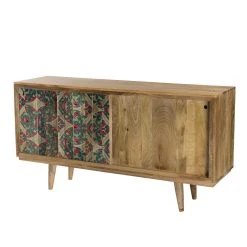 MACABANE Buffet Bois Manguier 160x45cm 2 Portes Coulissantes 1 étagère Bali