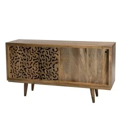 MACABANE Buffet Bois Manguier 160x45cm 2 Portes Coulissantes 1 étagère Jaipur