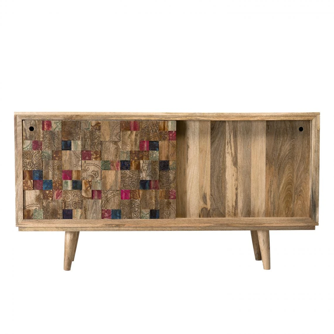 MACABANE Buffet Bois Manguier 160x45cm 2 Portes Coulissantes 1 étagère Jodhpu... 4 MACABANE Buffet Bois Manguier 160x45cm 2 Portes Coulissantes 1 étagère Jodhpu... – Image 2