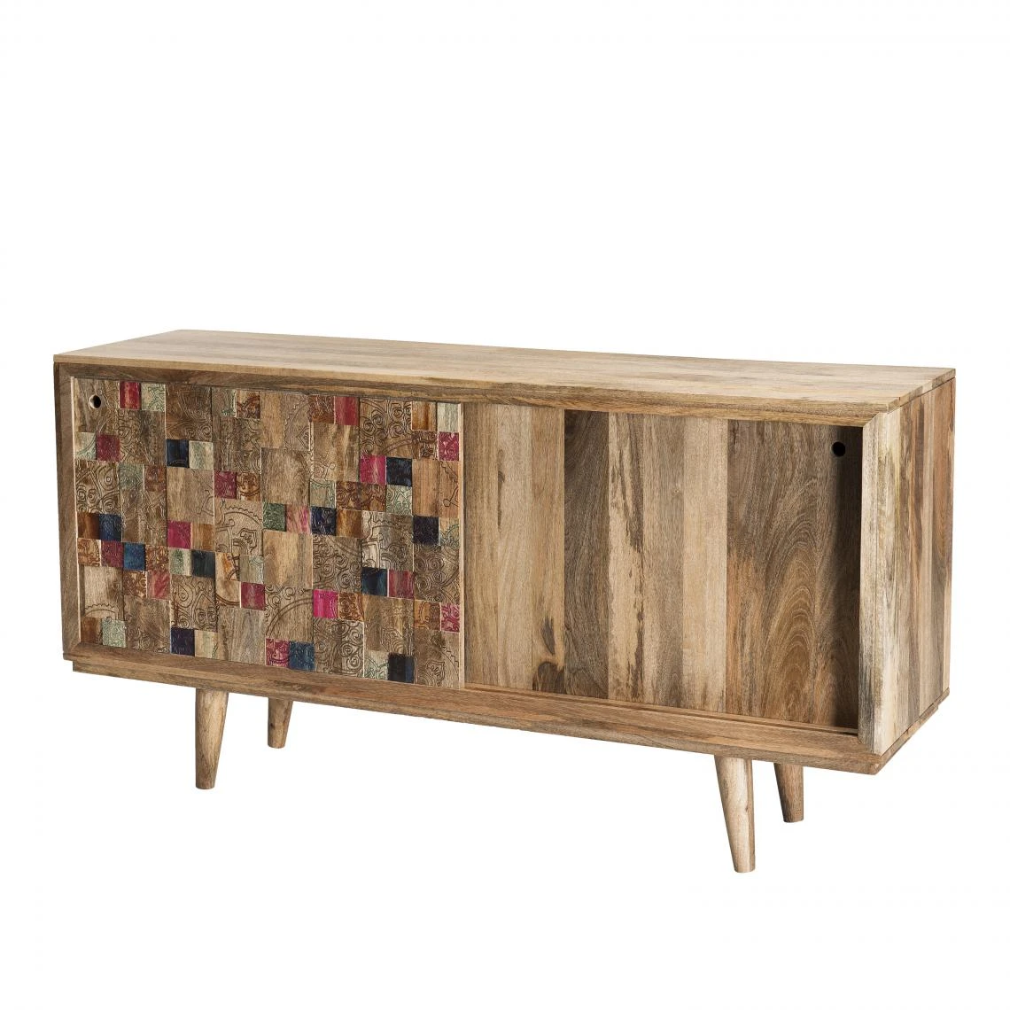 MACABANE Buffet Bois Manguier 160x45cm 2 Portes Coulissantes 1 étagère Jodhpu... 3 MACABANE Buffet Bois Manguier 160x45cm 2 Portes Coulissantes 1 étagère Jodhpu...
