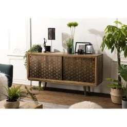 MACABANE Buffet Bois Manguier 160x45cm 2 Portes Coulissantes 1 étagère Phuket -SoBuy Shop buffet bois manguier 160x45cm 2 portes coulissantes 1 etagere phuket design 1207825 5 1140x1140