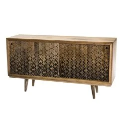 MACABANE Buffet Bois Manguier 160x45cm 2 Portes Coulissantes 1 étagère Phuket