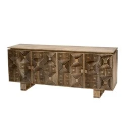 MACABANE Buffet Bois Manguier 177x45cm 4 Portes 2 étagères Goa