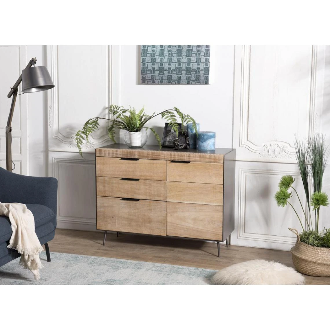 MACABANE Buffet 3 Tiroirs 1 Porte Teck Et Pieds Métal CARLA 3 MACABANE Buffet 3 Tiroirs 1 Porte Teck Et Pieds Métal CARLA