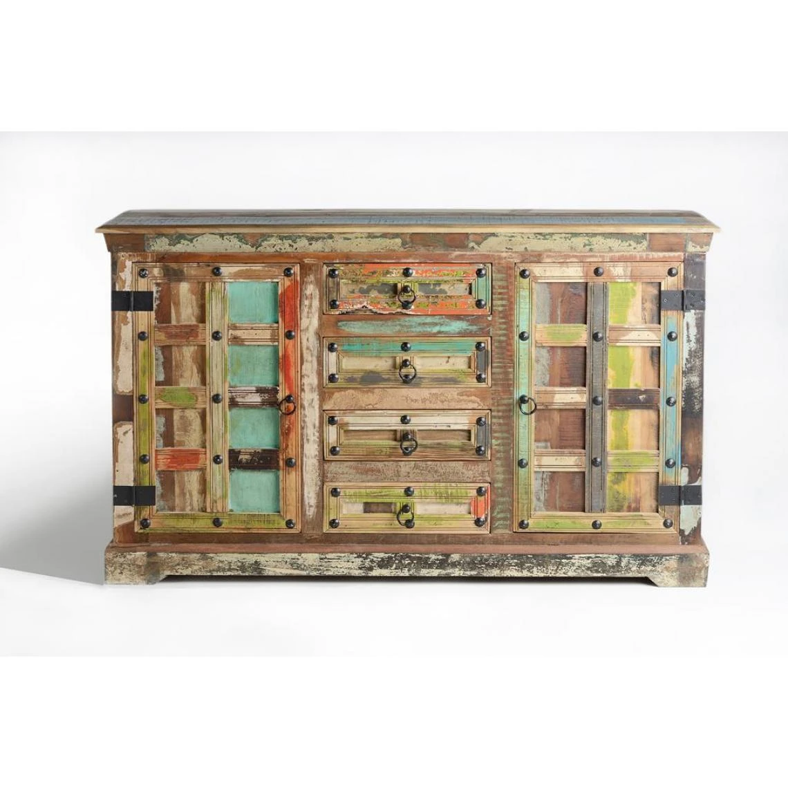 Pegane Buffet Commode En Bois Recyclé Multicolore - Longueur 150 X Profondeu... 3 Pegane Buffet Commode En Bois Recyclé Multicolore - Longueur 150 X Profondeu...