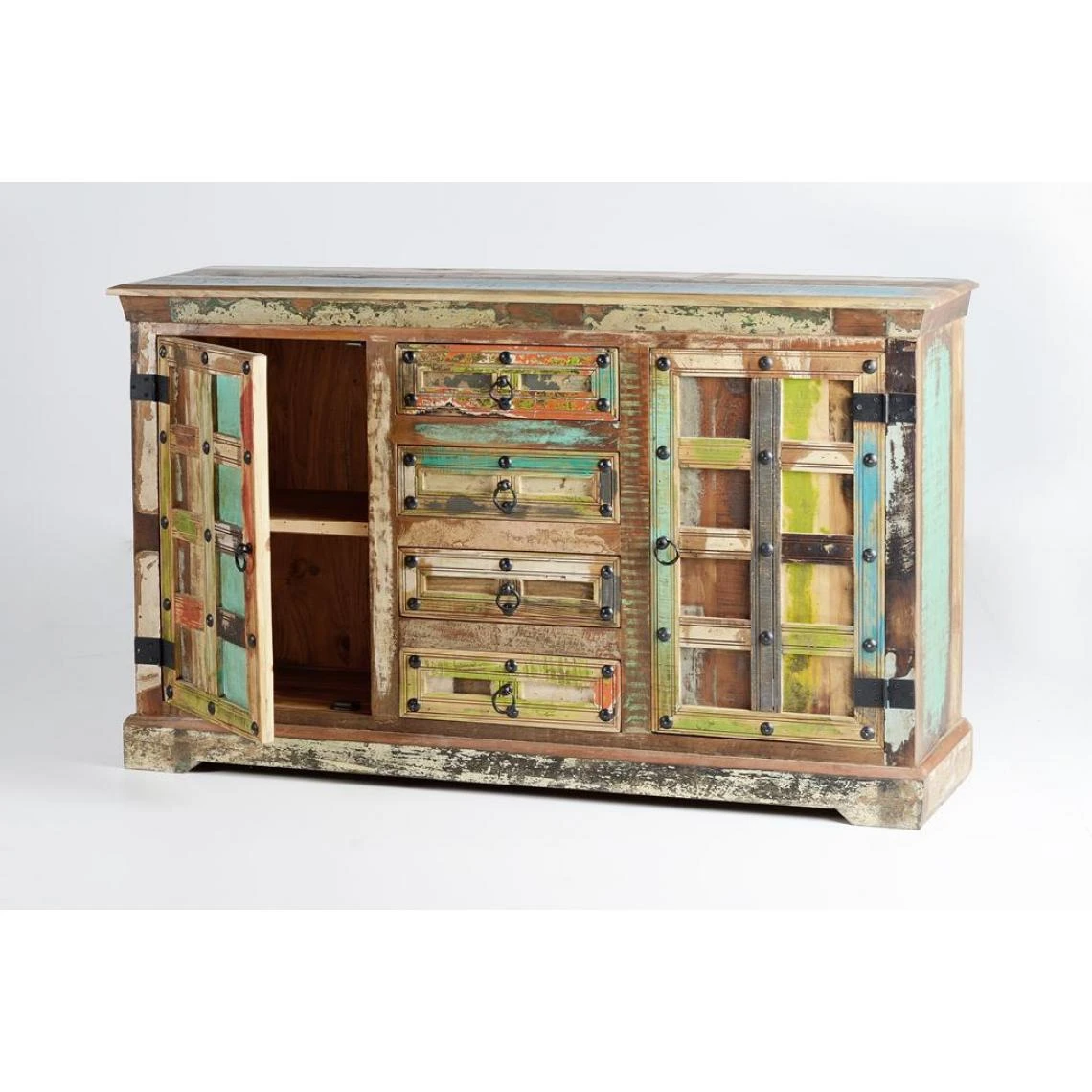 Pegane Buffet Commode En Bois Recyclé Multicolore - Longueur 150 X Profondeu... 5 Pegane Buffet Commode En Bois Recyclé Multicolore - Longueur 150 X Profondeu... – Image 3