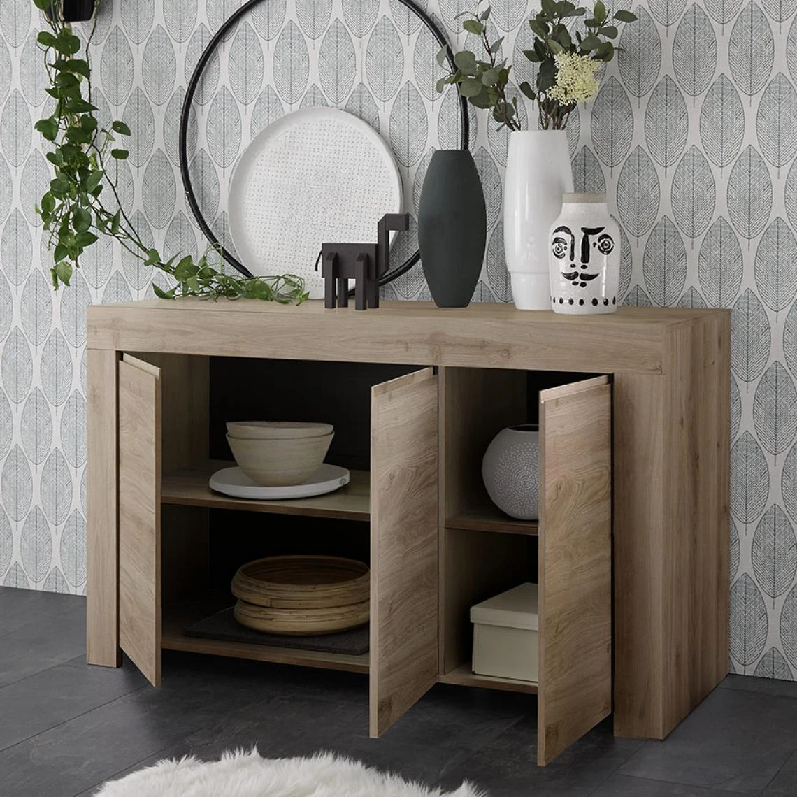 NOUVOMEUBLE Buffet Contemporain 140 Cm Chêne Clair ALANO 5 NOUVOMEUBLE Buffet Contemporain 140 Cm Chêne Clair ALANO – Image 3