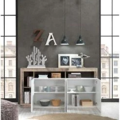 CSTORE Buffet - Effet Bois Vintage Et Blanc Laqué - Style Contemporain - 4 P... -SoBuy Shop buffet effet bois vintage et blanc laque style contemporain 4 portes maestro l 184 x p 42 x h 93 cm 11276746 29444628 1140x1140