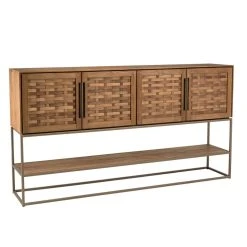 MACABANE Buffet En Bois De Teck Recyclé 4 Portes En Tissage De Bambou -SoBuy Shop buffet en bois de teck recycle 4 portes en tissage de bambou 501584 1 1140x1140