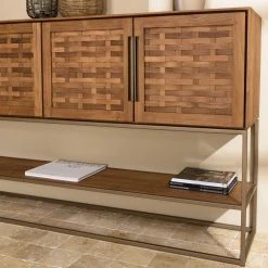 MACABANE Buffet En Bois De Teck Recyclé 4 Portes En Tissage De Bambou -SoBuy Shop buffet en bois de teck recycle 4 portes en tissage de bambou 501584 5 1140x1140