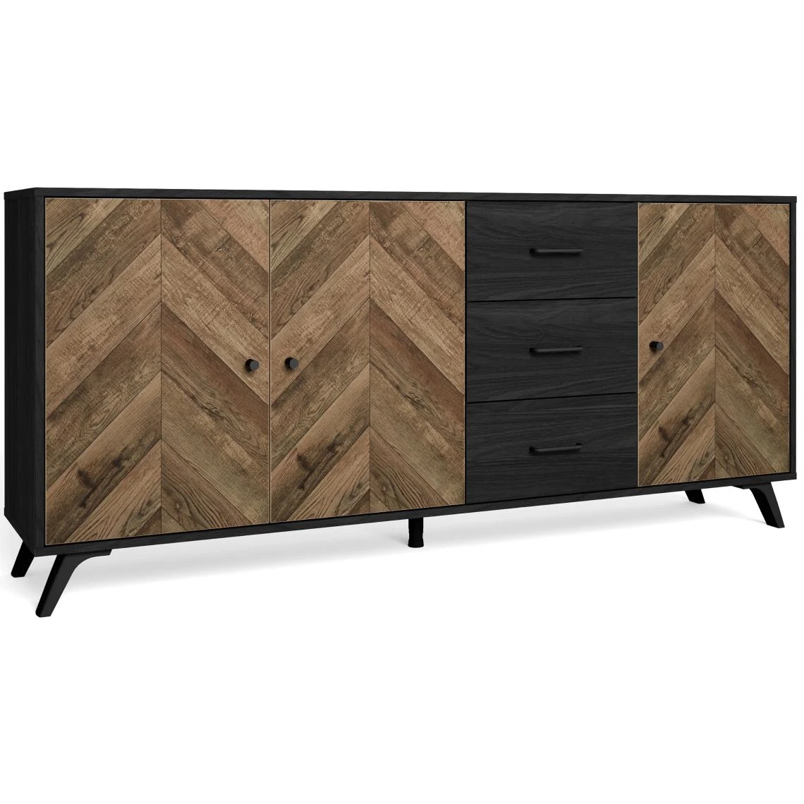 Pegane Buffet En Mélamine Effet Bois à Chevrons Avec Pieds En ABS Noir - Lo... 4 Pegane Buffet En Mélamine Effet Bois à Chevrons Avec Pieds En ABS Noir - Lo... – Image 2