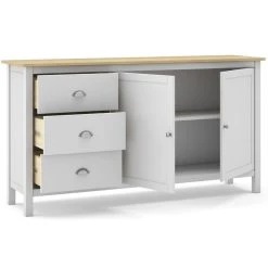 Pegane Buffet En Pin Massif Chêne Et Blanc, Meuble De Rangement - Longueur 1... -SoBuy Shop buffet en pin massif chene et blanc meuble de rangement longueur 150 x profondeur 40 x hauteur 805 cm 14067098 39062608 1140x1140