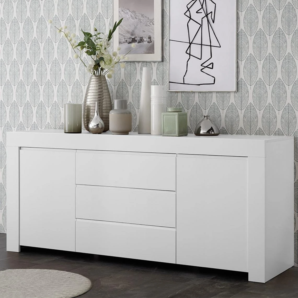 NOUVOMEUBLE Buffet Enfilade 180 Cm Design Blanc Laqué ALANO 4 NOUVOMEUBLE Buffet Enfilade 180 Cm Design Blanc Laqué ALANO – Image 2