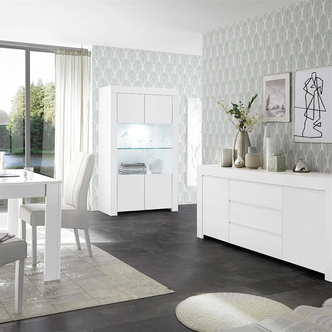 NOUVOMEUBLE Buffet Enfilade 180 Cm Design Blanc Laqué ALANO 6 NOUVOMEUBLE Buffet Enfilade 180 Cm Design Blanc Laqué ALANO – Image 4
