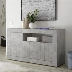 NOUVOMEUBLE Buffet Gris Clair Moderne 140 Cm, 3 Portes URBAN 2