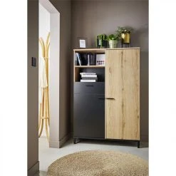 Time Buffet Haut 2 Portes/1 Tirorir TRUST Imitation Chêne/noir -SoBuy Shop buffet haut 2 portes1 tirorir trust chenenoir 9160977 23915095 1140x1140