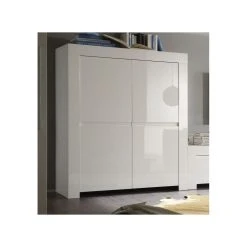 HAPPYMOBILI Buffet Haut Blanc Laqué 4 Portes Design PIETRA