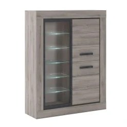 NOUVOMEUBLE Vaisselier Avec LED 130 Cm Couleur Chêne Clair WINONA -SoBuy Shop buffet haut bois contemporain zd2 z