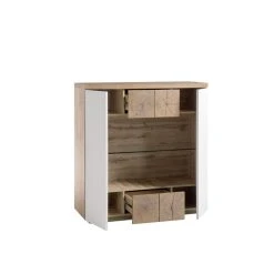 Inside 75 Buffet Haut HERNING 114 Cm Laqué Blanc Mat Décor Chêne Noueux 2 Por... -SoBuy Shop buffet haut herning laque blanc bois 2