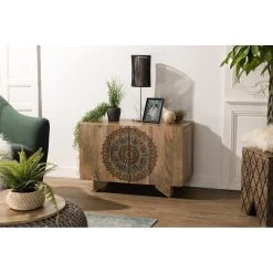 MACABANE Buffet IRENE 2 Portes 1 Étagère COLOMBO Bois Manguier 83 X 45 Cm