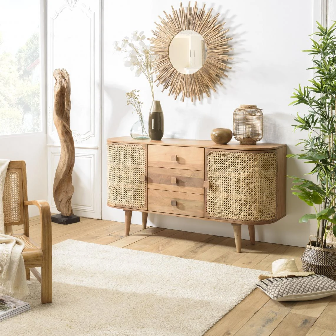 MACABANE Buffet Marron 2 Portes 3 Tiroirs Bois De Jamelonier Et Cannage ISA 3 MACABANE Buffet Marron 2 Portes 3 Tiroirs Bois De Jamelonier Et Cannage ISA