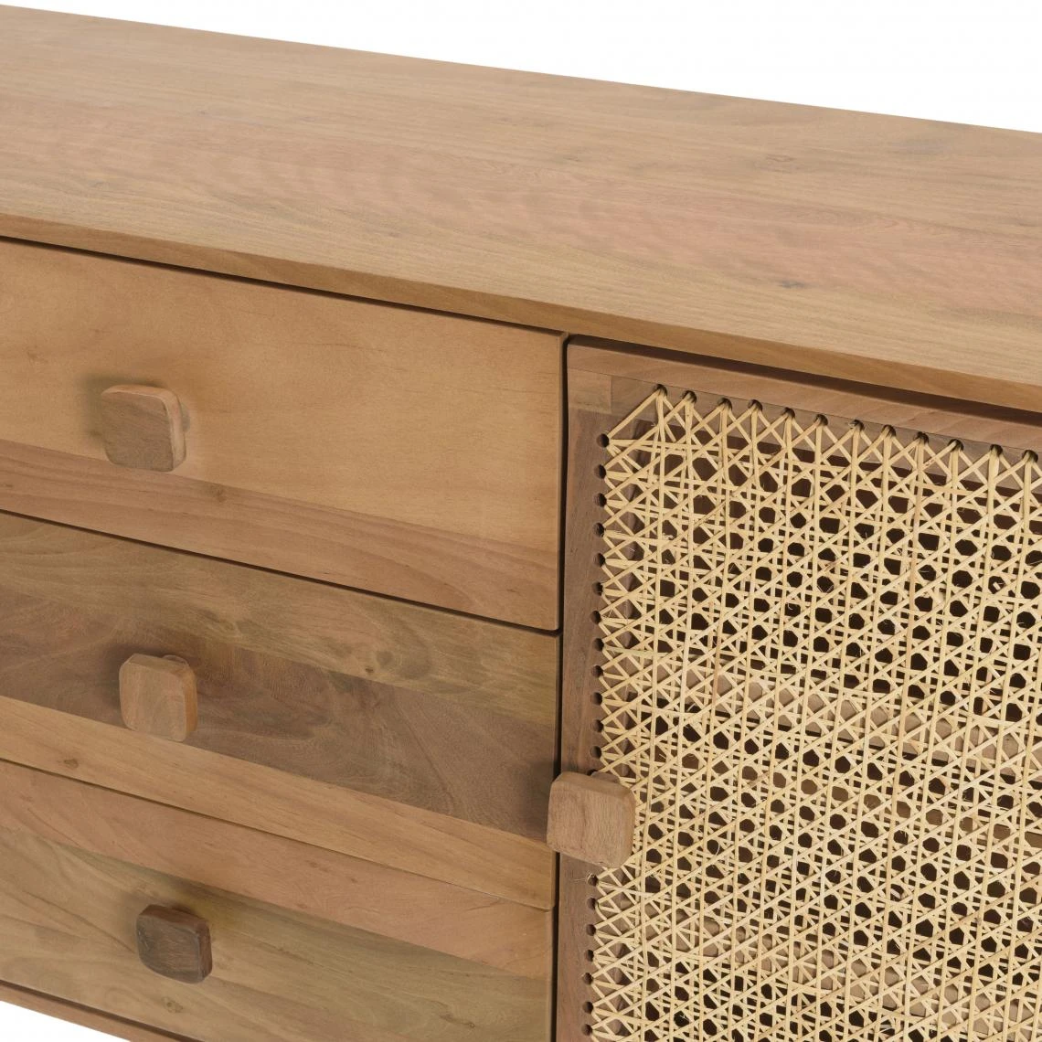 MACABANE Buffet Marron 2 Portes 3 Tiroirs Bois De Jamelonier Et Cannage ISA 5 MACABANE Buffet Marron 2 Portes 3 Tiroirs Bois De Jamelonier Et Cannage ISA – Image 3