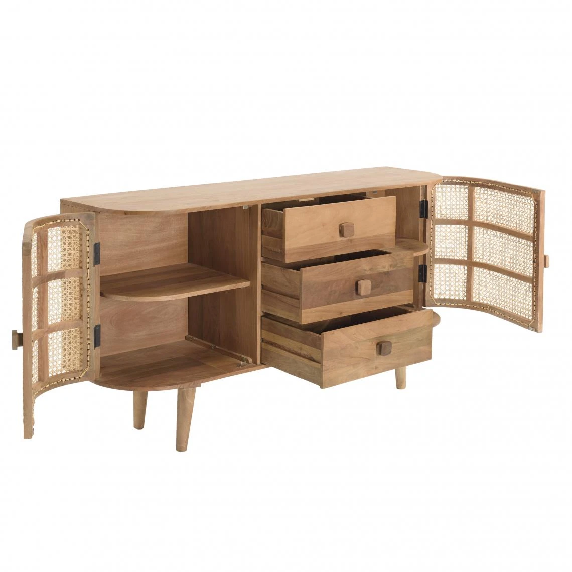 MACABANE Buffet Marron 2 Portes 3 Tiroirs Bois De Jamelonier Et Cannage ISA 6 MACABANE Buffet Marron 2 Portes 3 Tiroirs Bois De Jamelonier Et Cannage ISA – Image 4