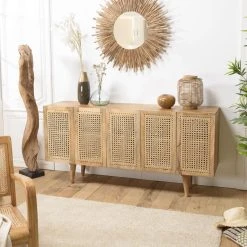 MACABANE Buffet Marron 5 Portes Bois De Manguier Et Cannage Naturel ISA -SoBuy Shop buffet marron 5 portes bois de manguier et cannage naturel isa 3367836 6249652 52 1140x1140