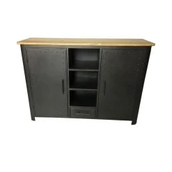 3S. X Home Buffet Métal 2 Portes 1 Tiroir Noir BAFER