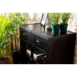 MACABANE Buffet Métal ROMAIN Noir Industriel 2 Portes 2 Tiroirs -SoBuy Shop buffet metal romain noir industriel 2 portes 2 tiroirs 666018 6 1140x1140