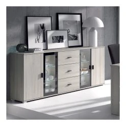 HAPPYMOBILI Buffet Bahut Couleur Chêne Gris Contemporain CLAUDIA