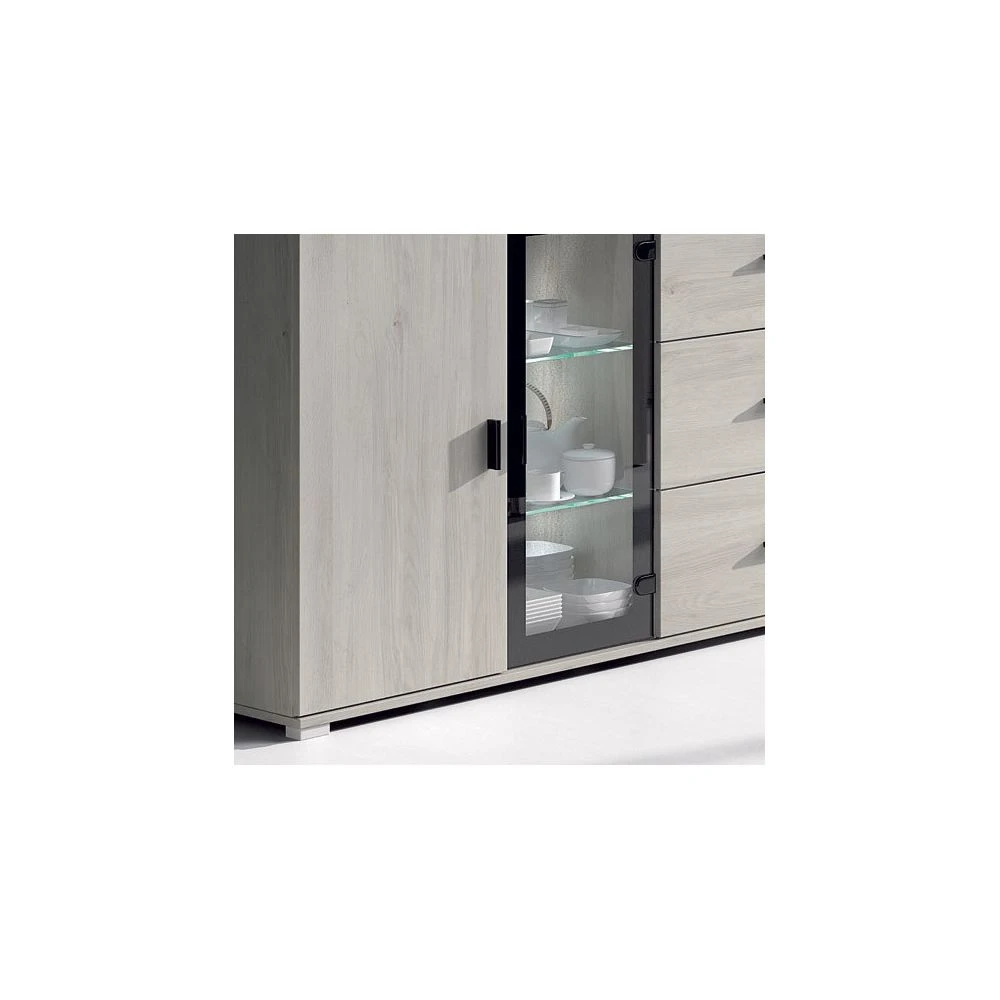 HAPPYMOBILI Buffet Bahut Couleur Chêne Gris Contemporain CLAUDIA 4 HAPPYMOBILI Buffet Bahut Couleur Chêne Gris Contemporain CLAUDIA – Image 2