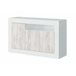 Usinestreet Buffet Moderne GWEN Effet Blanchi 3 Portes Et 1 étagère L144cm - Bl...