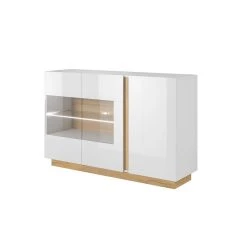 Vente-unique Buffet MURARI - 3 Portes - Avec LEDs - Blanc Brillant Et Chêne -SoBuy Shop buffet murari 11682896 30771424 1140x1140