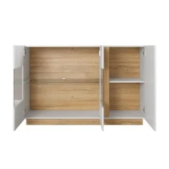 Vente-unique Buffet MURARI - 3 Portes - Avec LEDs - Blanc Brillant Et Chêne -SoBuy Shop buffet murari 11682896 30771426 1140x1140