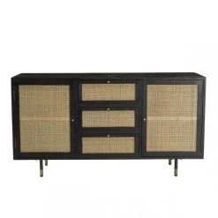 MACABANE Buffet Noir 2 Portes Coulissantes 1 Porte Abattante Cannage YANIS -SoBuy Shop buffet noir 2 portes coulissantes 1 porte abattante cannage yanis design 703300 3 1140x1140