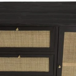 MACABANE Buffet Noir 2 Portes Coulissantes 1 Porte Abattante Cannage YANIS -SoBuy Shop buffet noir 2 portes coulissantes 1 porte abattante cannage yanis design 703300 5 1140x1140