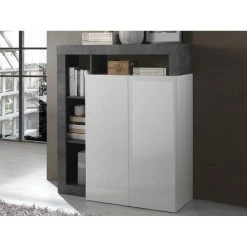 Vente-unique Buffet Haut SEFRO - 2 Portes Et 4 Niches - Blanc Laqué Et Béton -SoBuy Shop buffet sefro 11928400 31578542 1140x1140