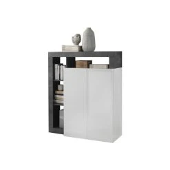 Vente-unique Buffet Haut SEFRO - 2 Portes Et 4 Niches - Blanc Laqué Et Béton -SoBuy Shop buffet sefro 11928400 31578548 1140x1140