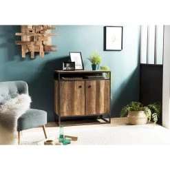 MACABANE Buffet SIXTINE 2 Portes Et 1 Étagère Bois Teck Recyclé Acacia Mahog...